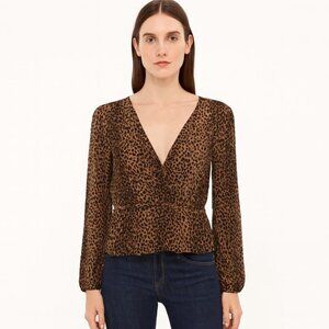 H&M Brown and Black Button-Up Blouse Long Sleeve Fitted